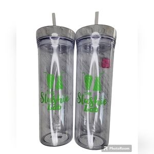 2pc set CLEAR- Plastic drinking cups with straws